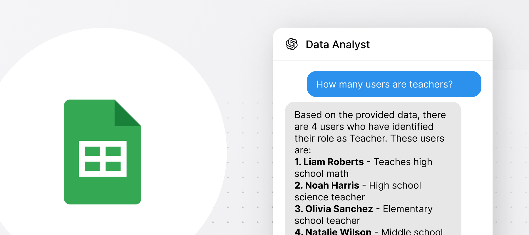 Recruit a new data analyst for your research. Give it access to your data in a spreadsheet and ask it questions.
