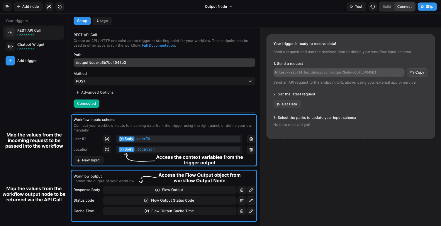 REST API Call Trigger Input Output Mapping