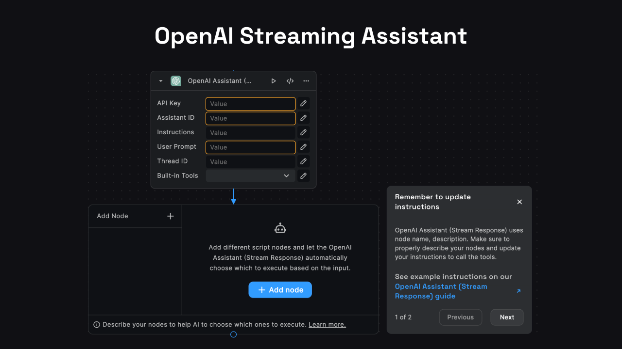 OpenAI Streaming Assistant Node