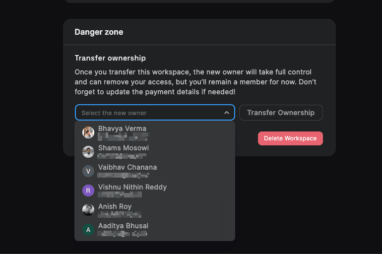 Select new owner
