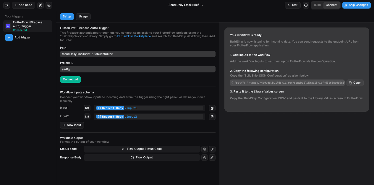 FlutterFlow Trigger Setup