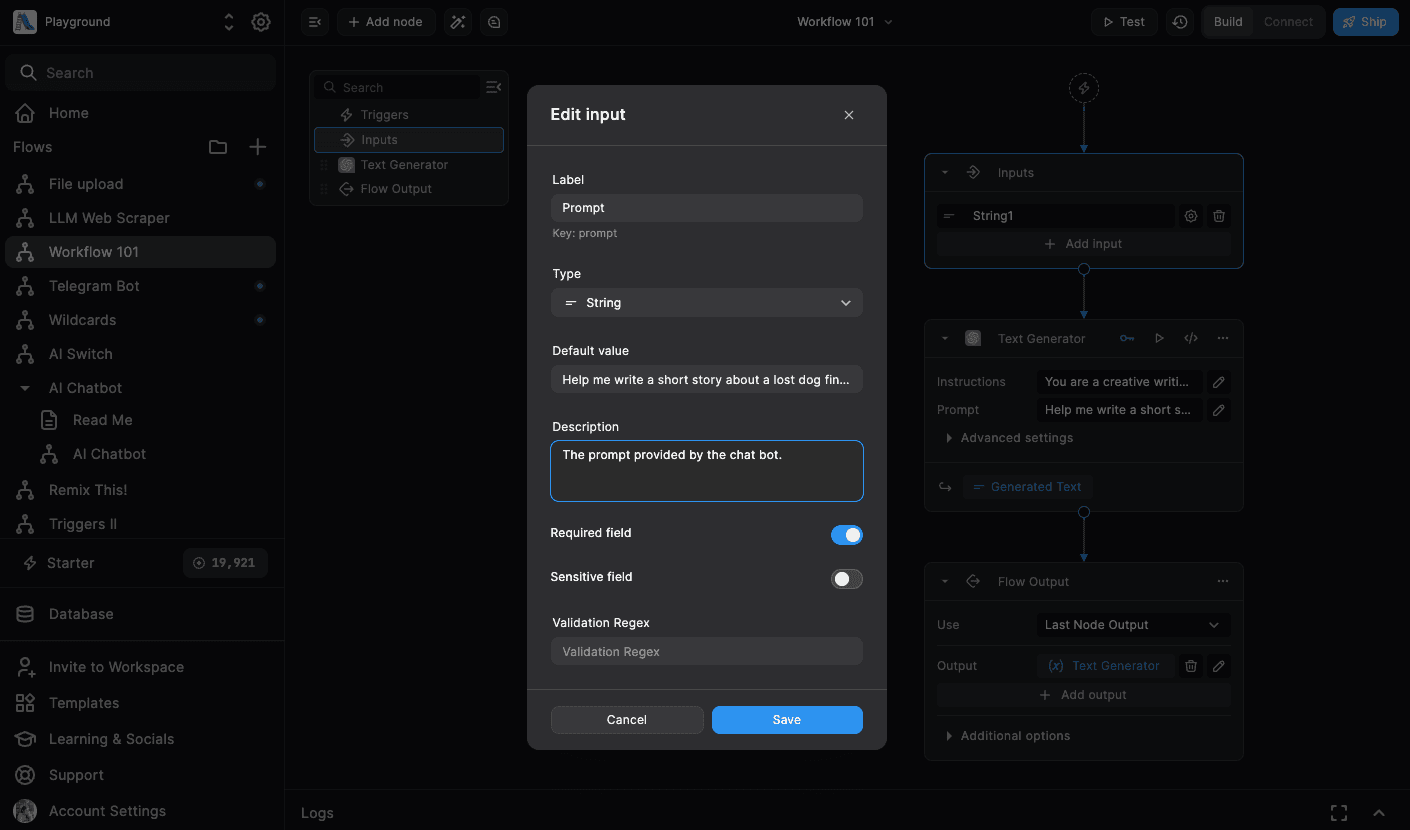 workflow inputs edit