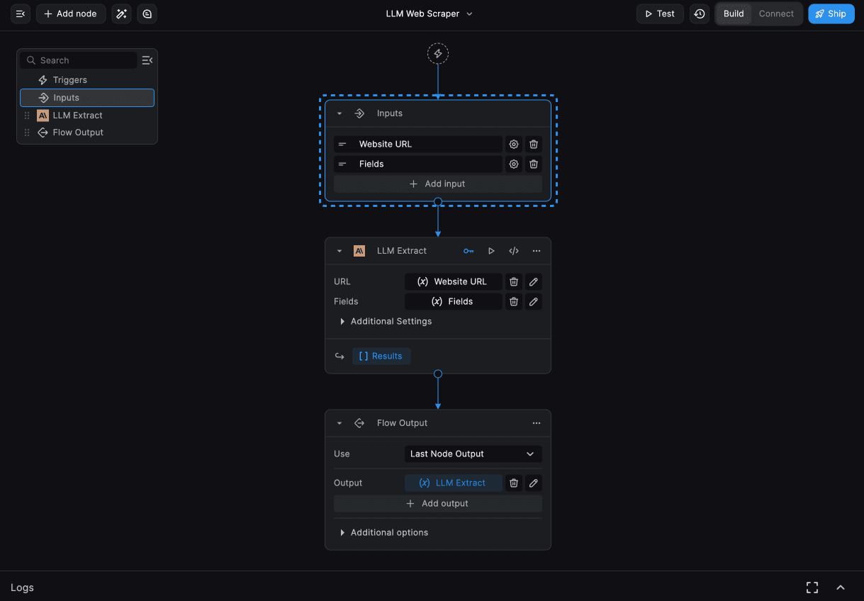 workflow inputs