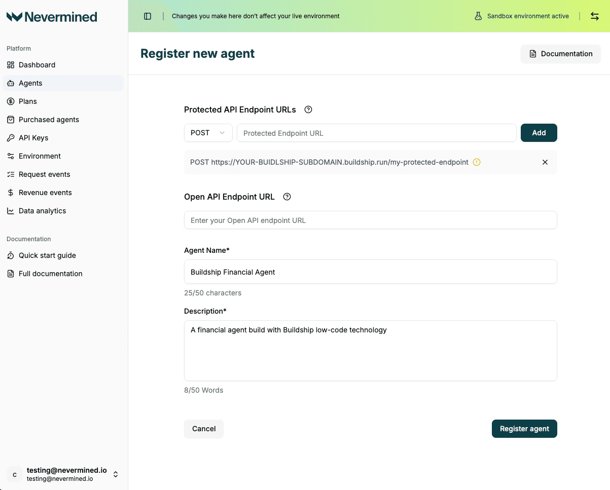 Nevermined Agent Registration